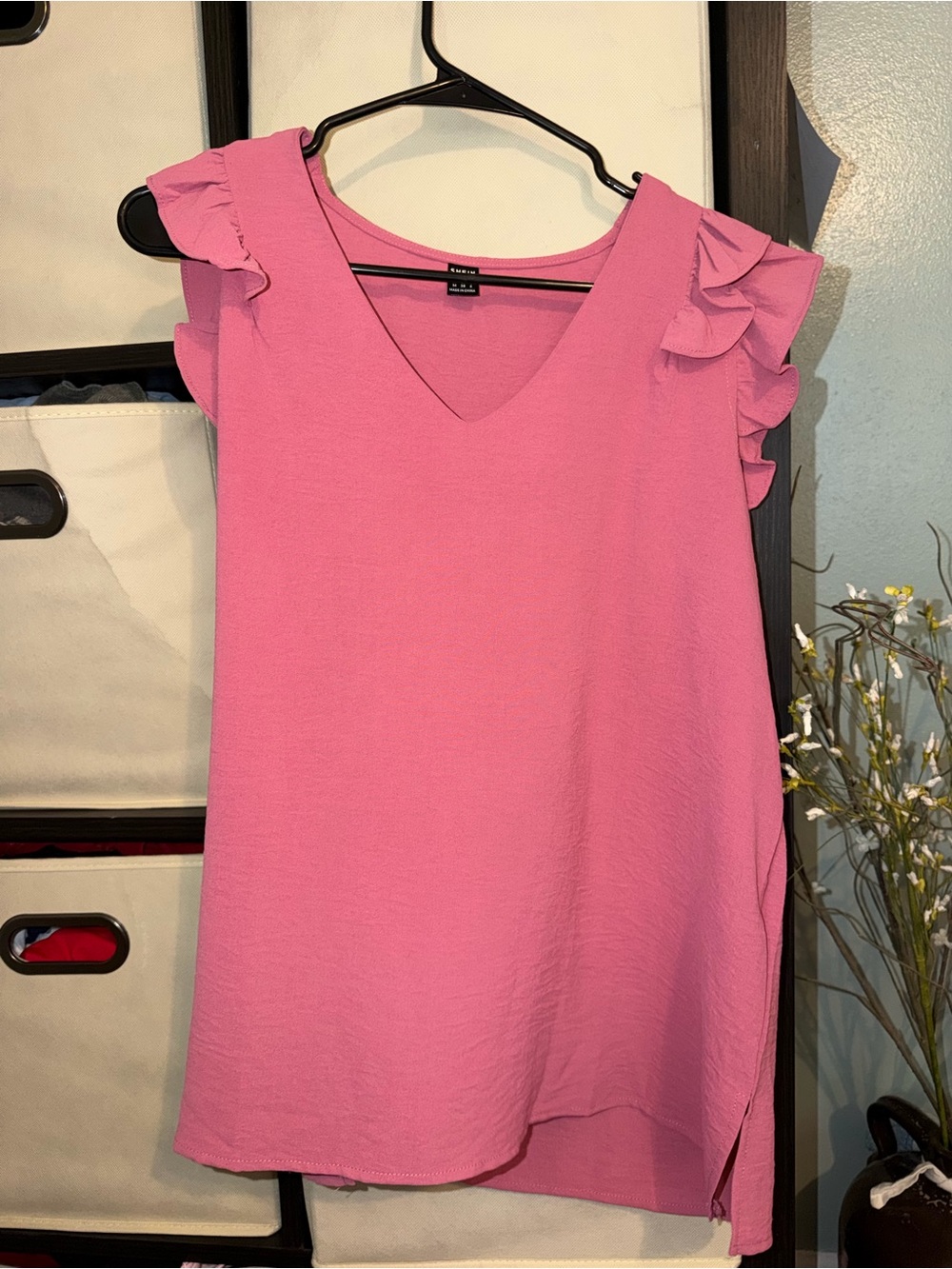 Pink Ruffle Sleeve V-Neck Tank